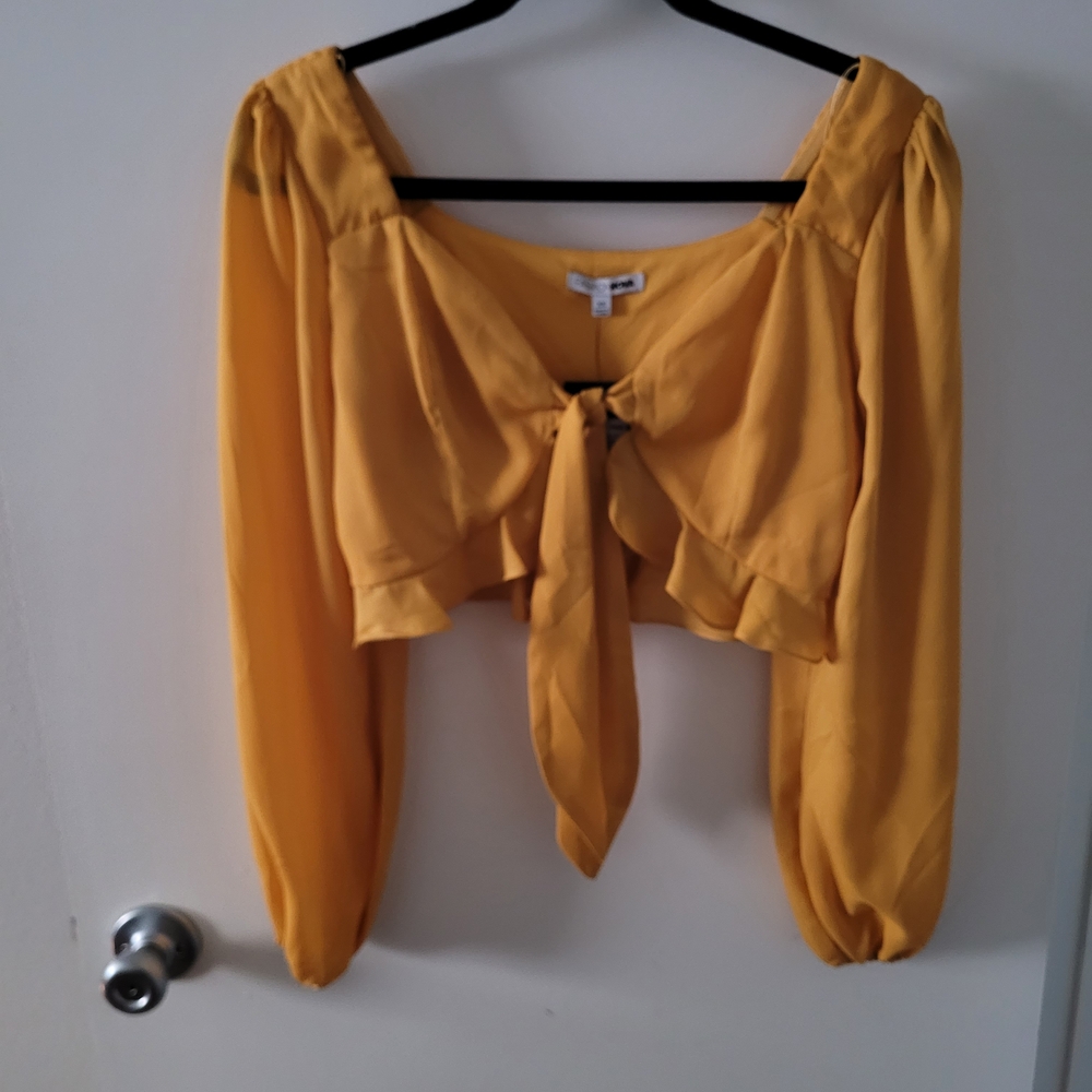 Fashion Nova Golden Yellow Tie-Front Blouse